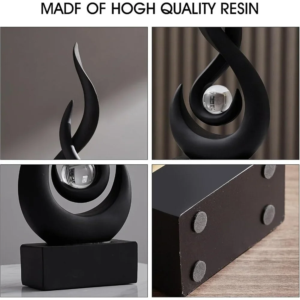 Home Decor Black Statue With Glass Ball Resin Art Figurines Unique Centrepiece